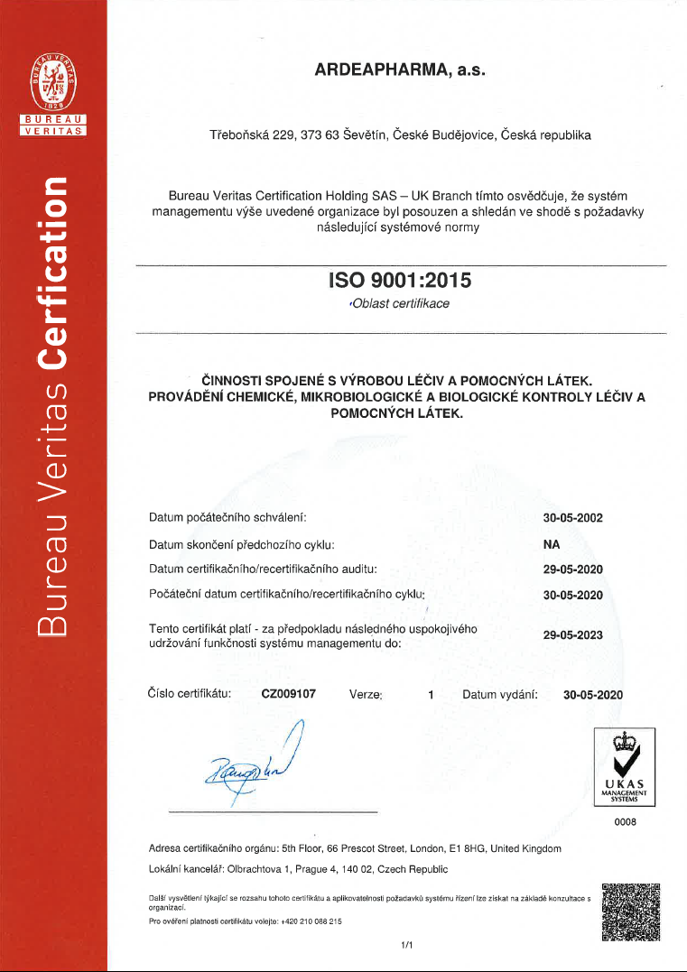 Certifikát ISO 9001 - 2015