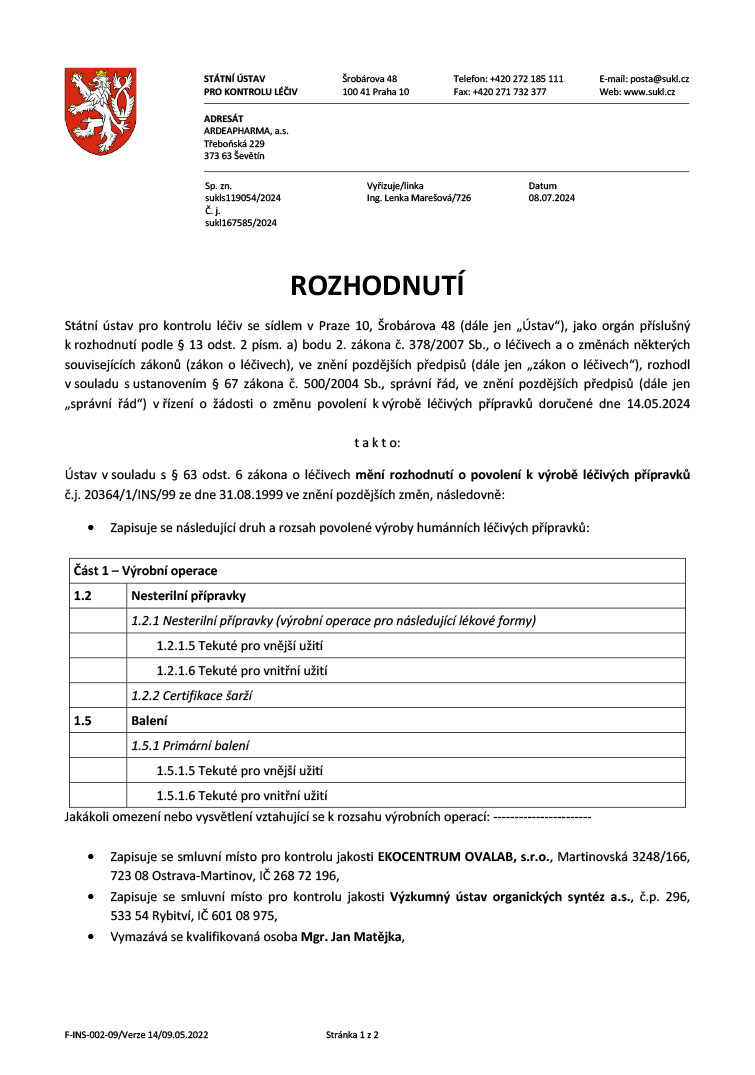povoleni-k-vyrobe-2026 Povolení o výrobě léčiv Ardeapharmaa